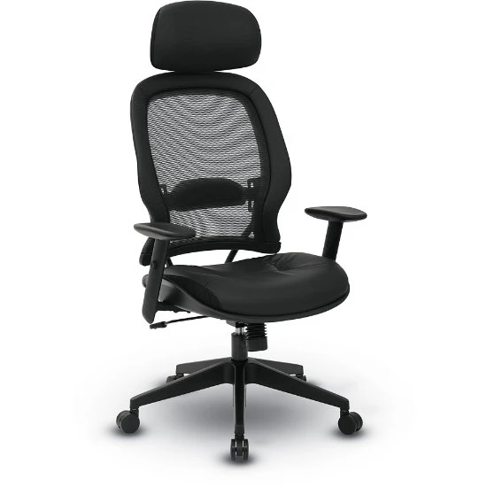 Space® Seating Air Grid® Back And Bonded Leather Seat Manager's Chair With Adjustable Headrest, Adjustable Angled Arms, Adjustable Lumbar And Angled Nylon Base 3 Space® Seating Air Grid® Back And Bonded Leather Seat Manager's Chair With Adjustable Headrest, Adjustable Angled Arms, Adjustable Lumbar And Angled Nylon Base