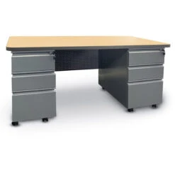 24x67" Mobile Dual Pedestal Teacher Desk With Rectangular Top