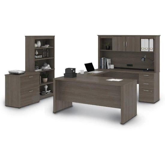 Logan U Or L-Shaped Executive Desk With Hutch, A Lateral File Cabinet, And A Bookcase 3 Logan U Or L-Shaped Executive Desk With Hutch, A Lateral File Cabinet, And A Bookcase