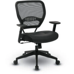 Air Grid® Back And Black Bonded Leather Seat Manager's Chair With Adjustable Angled Arms And Angled Nylon Base