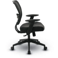 Air Grid® Back And Black Bonded Leather Seat Manager's Chair With Adjustable Angled Arms And Angled Nylon Base -Office Supplies Shop BVM 5L 3