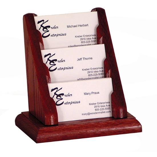 Solid Wood Business Card Display - 3 Pockets 3 Solid Wood Business Card Display - 3 Pockets