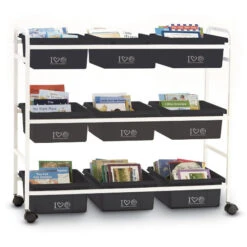 Book Browser Cart W/ 100% Recycled Plastic Tubs