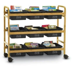Bamboo Book Browser Cart W/ 100% Recycled Tubs