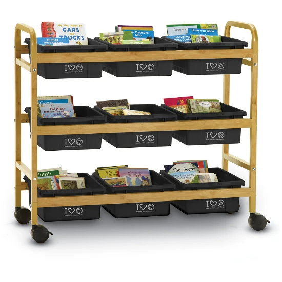 Bamboo Book Browser Cart W/ 100% Recycled Tubs 3 Bamboo Book Browser Cart W/ 100% Recycled Tubs