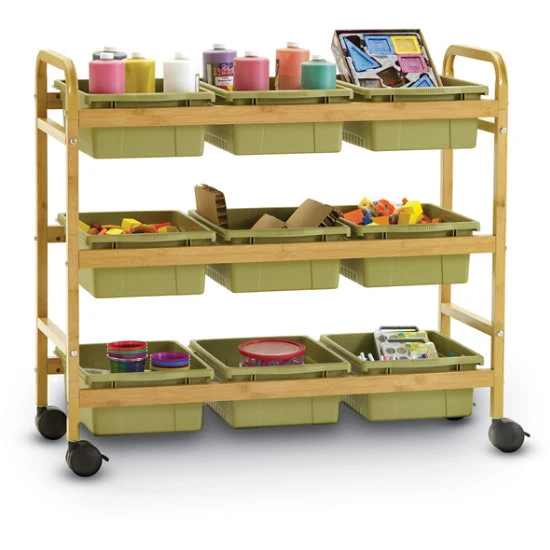 Bamboo Book Browser Cart W/ Sage Tubs 3 Bamboo Book Browser Cart W/ Sage Tubs