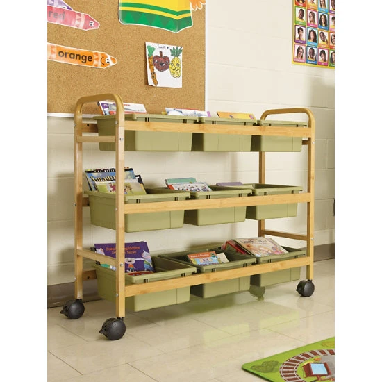 Bamboo Book Browser Cart W/ Sage Tubs 4 Bamboo Book Browser Cart W/ Sage Tubs - Image 2