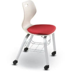 Intellect Wave® Upholstered Seat 4-Leg Chair With Bookrack - 18"H (with Chrome Frame & Carpet Casters)