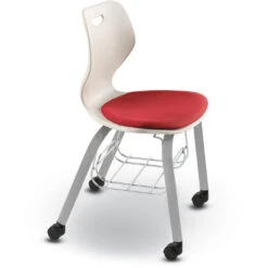 Intellect Wave® Upholstered Seat 4-Leg Chair With Bookrack - 18"H (with Carpet Casters)