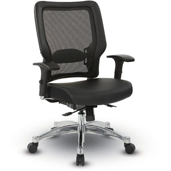 Black Vertical Mesh Back Chair W/ Bonded Leather Seat, Height Adjustable Chrome Arms, Adjustable Lumbar Support & Polished Aluminum Base 3 Black Vertical Mesh Back Chair W/ Bonded Leather Seat, Height Adjustable Chrome Arms, Adjustable Lumbar Support & Polished Aluminum Base