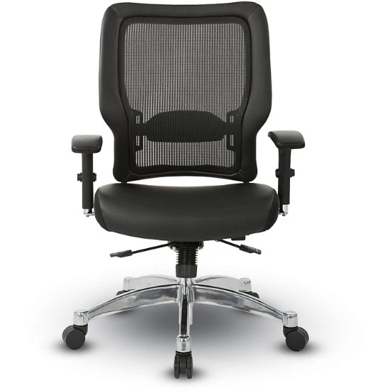 Black Vertical Mesh Back Chair W/ Bonded Leather Seat, Height Adjustable Chrome Arms, Adjustable Lumbar Support & Polished Aluminum Base 4 Black Vertical Mesh Back Chair W/ Bonded Leather Seat, Height Adjustable Chrome Arms, Adjustable Lumbar Support & Polished Aluminum Base - Image 2