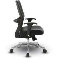 Black Vertical Mesh Back Chair W/ Bonded Leather Seat, Height Adjustable Chrome Arms, Adjustable Lumbar Support & Polished Aluminum Base 8 Black Vertical Mesh Back Chair W/ Bonded Leather Seat, Height Adjustable Chrome Arms, Adjustable Lumbar Support & Polished Aluminum Base -Office Supplies Shop EMP 65 3