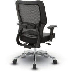 Black Vertical Mesh Back Chair W/ Bonded Leather Seat, Height Adjustable Chrome Arms, Adjustable Lumbar Support & Polished Aluminum Base 9 Black Vertical Mesh Back Chair W/ Bonded Leather Seat, Height Adjustable Chrome Arms, Adjustable Lumbar Support & Polished Aluminum Base -Office Supplies Shop EMP 65 4