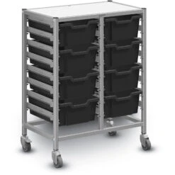 Dynamis Double Cart Set 13 Silver (44) W/ 3" 2 Braked Castors & Optional Feet And 8 Deep F2 Trays