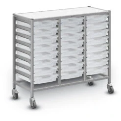 Dynamis Treble Cart Set 3 Silver (44) W/ 3" 2 Braked Castors & Optional Feet And 24 Shallow F1 Trays