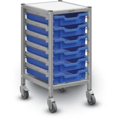 Dynamis Low Single Cart Set 41 In Silver (44) W/ 3" 2 Braked Castors & Optional Feet And 6 Shallow F1 Trays