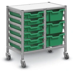 Dynamis Low Double Cart Silver (44) Set 43 W/ 3" Castors, 2 Braked & Feet 6 Shallow And 3 Deep F2 Trays