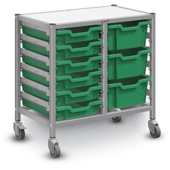 Dynamis Low Double Cart Silver (44) Set 43 W/ 3" Castors, 2 Braked & Feet 6 Shallow And 3 Deep F2 Trays 3 Dynamis Low Double Cart Silver (44) Set 43 W/ 3" Castors, 2 Braked & Feet 6 Shallow And 3 Deep F2 Trays