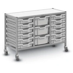 Dynamis Low Treble Cart Set 60 Silver (44) W/ 3" Castors, 2 Braked & Feet 12 Shallow And 3 Deep F2 Trays