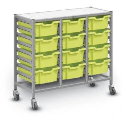 Dynamis Treble Cart Set 7 Silver (44) W/ 3" 2 Braked Castors & Optional Feet And 12 Deep F2 Trays