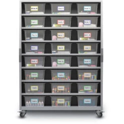 Explorer Series Tall Storage Cart W/ 1 Fixed & 6 Adj. Shelves. 24 - 6" Bins -Office Supplies Shop HKES T2 2