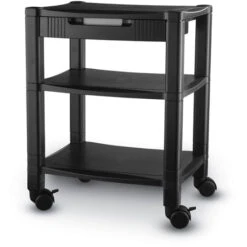 Three Shelf Desk-Side Mobile Printer Stand With Organizing Drawer