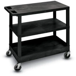 Luxor EC Series Plastic Utility Cart - 3 Shelf (Flat/Flat/Tub)