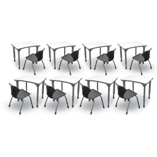 Apex Series 8 Markerboard Desk Classroom Pack W/ Chairs - 28"W Curve 3 Apex Series 8 Markerboard Desk Classroom Pack W/ Chairs - 28"W Curve