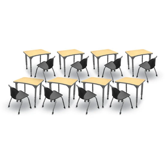 Apex Series 8 Desk Classroom Pack W/ Chairs - 28"W Curve 3 Apex Series 8 Desk Classroom Pack W/ Chairs - 28"W Curve