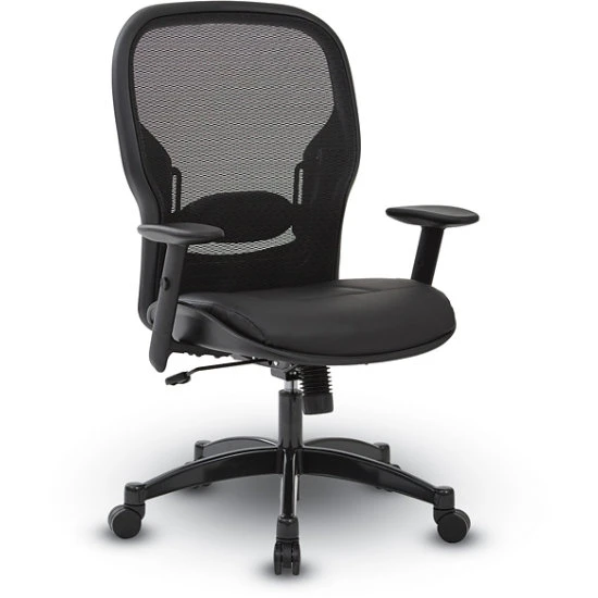 Breathable Mesh Back And Bonded Leather Seat Manager's Chair With Adjustable Arms, Adjustable Lumbar And Gunmetal Finish Base 3 Breathable Mesh Back And Bonded Leather Seat Manager's Chair With Adjustable Arms, Adjustable Lumbar And Gunmetal Finish Base