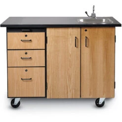 Mobile Science Cabinet - With External Drawers & Pegboard, Chem-Res Top And Sink