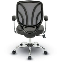 Screen-Back Task Chair W/ Faux Leather Seat, Chrome Flip Up Arms & DW Carpet Casters -Office Supplies Shop O692 C 3