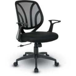 Screen-Back Task Chair W/ Fabric Seat, Flip Up Arms & DW Carpet Casters