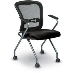 Deluxe Folding Chairs W/ ProGrid® Back, Dillon Black, Arms & Titanium Finish - 2 Pack
