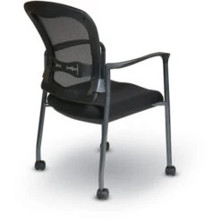 ProGrid® Mesh Back Visitor's Chair W/ Padded Fabric Seat, Arms, Casters, & Titanium Finish Frame -Office Supplies Shop OFC 84540 3