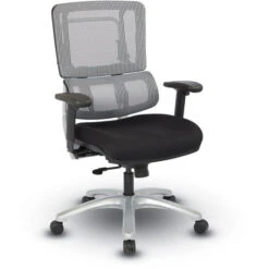 Breathable Silver Vertical Mesh Back W/ Adj. Back, Dual Steel Frame Post, Adj. Arms, Silver Base - Coal FreeFlex®