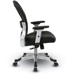 Light Air Grid® Back Chair W/ Bonded Leather Seat, 4-Way Adjustable Flip Arms, Headrest & Platinum Base -Office Supplies Shop OS36 36 3