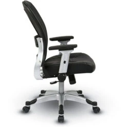 Light Air Grid® Back Chair W/ Bonded Leather Seat, 4-Way Adjustable Flip Arms, Headrest & Platinum Base -Office Supplies Shop OS36 36 4