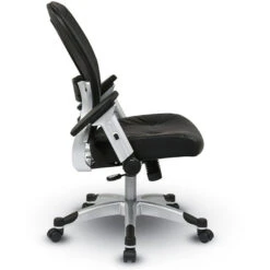 Light Air Grid® Back Chair W/ Bonded Leather Seat, 4-Way Adjustable Flip Arms, Headrest & Platinum Base -Office Supplies Shop OS36 36 5