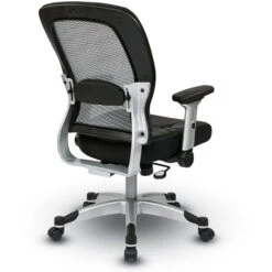 Light Air Grid® Back Chair W/ Bonded Leather Seat, 4-Way Adjustable Flip Arms, Headrest & Platinum Base -Office Supplies Shop OS36 36 6