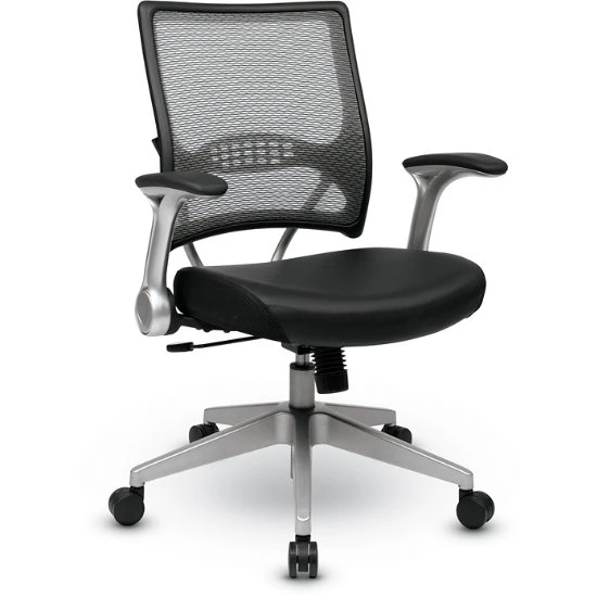 Light Air Grid® Back & Black Bonded Leather Seat Manager's Chair With 2-to-1 Synchro Tilt, Flip Arms And Angled Platinum Finished Nylon Base 3 Light Air Grid® Back & Black Bonded Leather Seat Manager's Chair With 2-to-1 Synchro Tilt, Flip Arms And Angled Platinum Finished Nylon Base