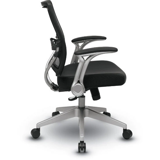 Light Air Grid® Back & Black Bonded Leather Seat Manager's Chair With 2-to-1 Synchro Tilt, Flip Arms And Angled Platinum Finished Nylon Base 4 Light Air Grid® Back & Black Bonded Leather Seat Manager's Chair With 2-to-1 Synchro Tilt, Flip Arms And Angled Platinum Finished Nylon Base - Image 2