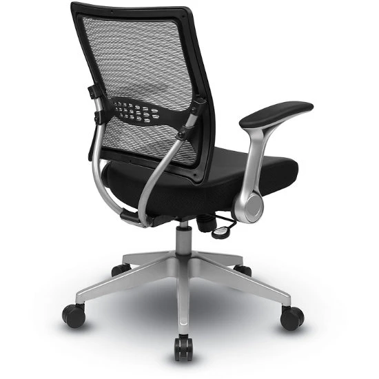 Light Air Grid® Back & Black Bonded Leather Seat Manager's Chair With 2-to-1 Synchro Tilt, Flip Arms And Angled Platinum Finished Nylon Base 5 Light Air Grid® Back & Black Bonded Leather Seat Manager's Chair With 2-to-1 Synchro Tilt, Flip Arms And Angled Platinum Finished Nylon Base - Image 3