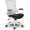 White Screen Back Manager's Chair In Fabric Seat Padded Flip Arms And White Frame -Office Supplies Shop OSBL WF 1