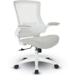 White Screen Back Manager's Chair In Fabric Seat Padded Flip Arms And White Frame -Office Supplies Shop OSBL WF 2