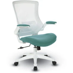 White Screen Back Manager's Chair In Fabric Seat Padded Flip Arms And White Frame -Office Supplies Shop OSBL WF 3