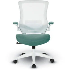 White Screen Back Manager's Chair In Fabric Seat Padded Flip Arms And White Frame -Office Supplies Shop OSBL WF 4