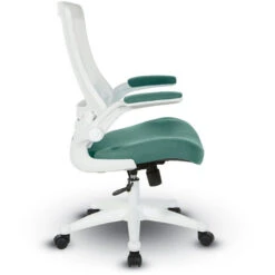 White Screen Back Manager's Chair In Fabric Seat Padded Flip Arms And White Frame -Office Supplies Shop OSBL WF 5