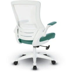 White Screen Back Manager's Chair In Fabric Seat Padded Flip Arms And White Frame -Office Supplies Shop OSBL WF 7