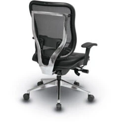 Executive High-Back Chair W/ Breathable Mesh Back, Leather Seat & Polished Aluminum Finish Base -Office Supplies Shop OSEB MSA HA 3